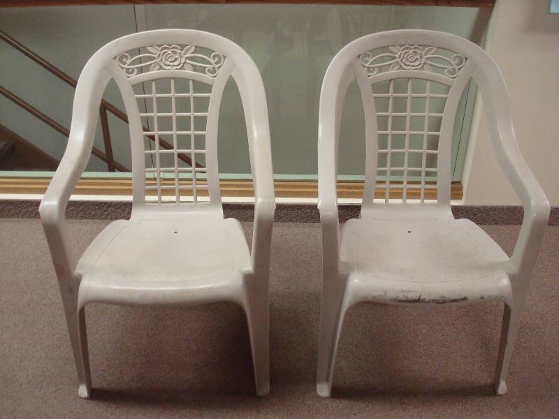 lot 16 image: Pair Of Plastic Yard Chairs, Some Marks
