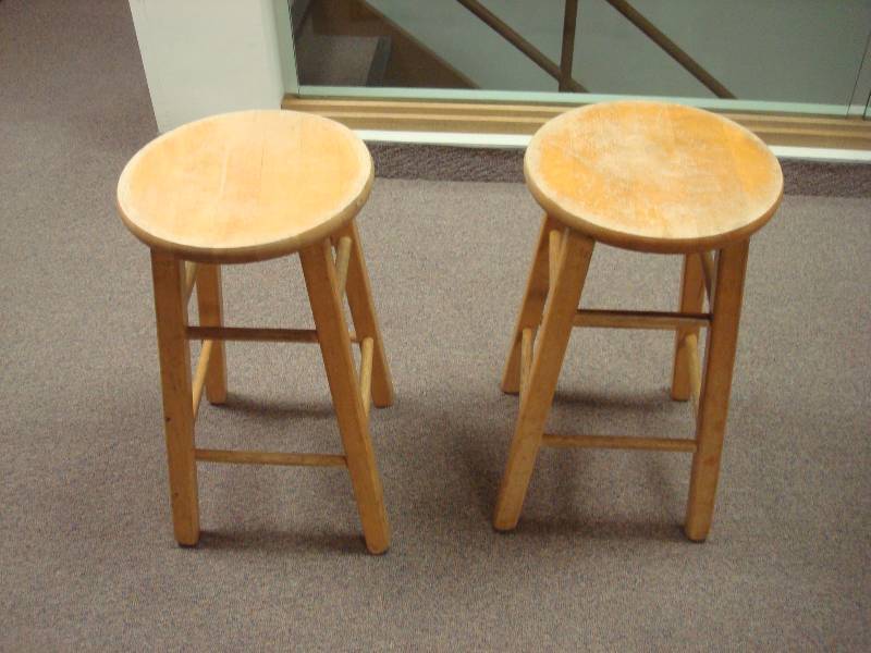 lot 18 image: Pair Of Small Wood Stools, Show Wear