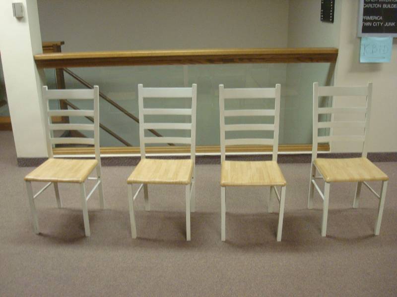 lot 19 image: Set Of Four White Kitchen Chairs Some Minor Wear, Went With Lot 23
