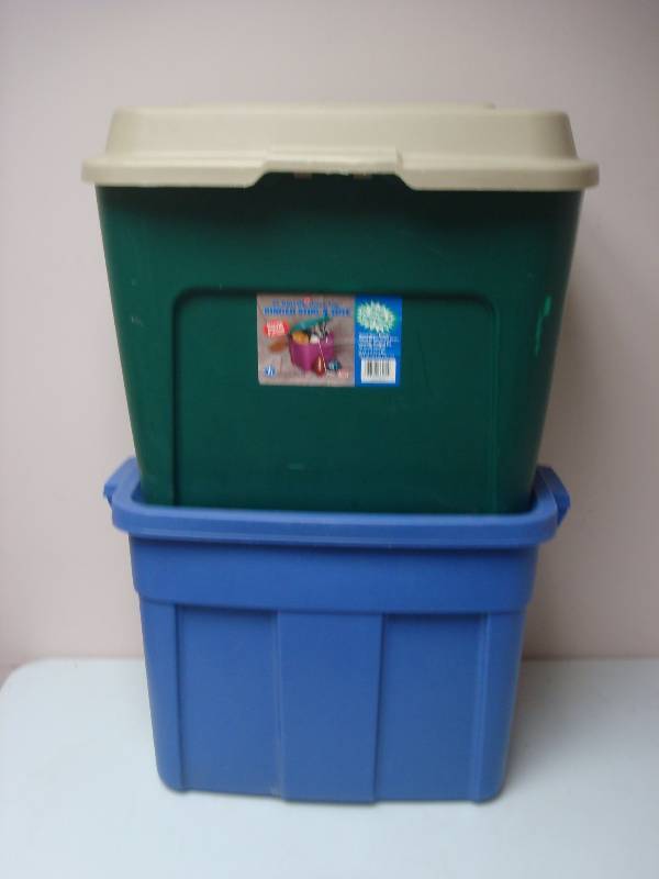 lot 42 image: Pair Of Plastic Storage Bins, Used, Some Wear