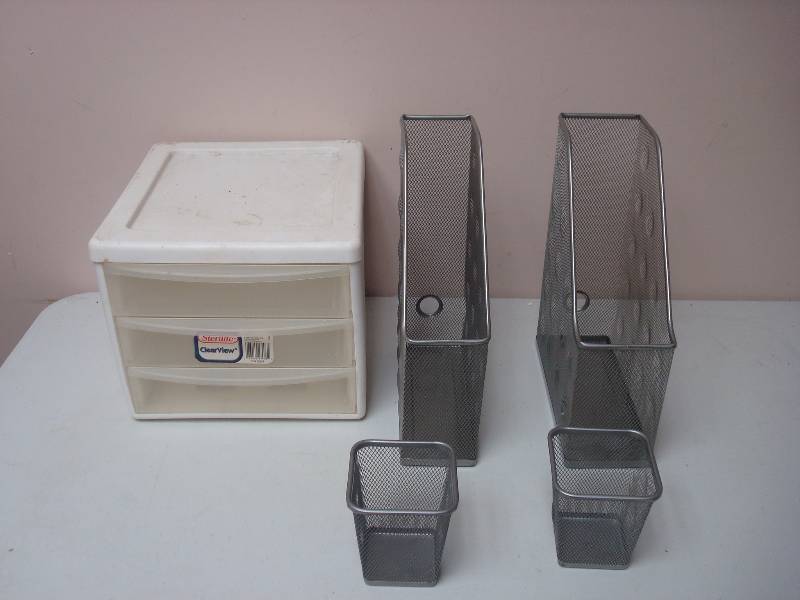 lot 47 image: Plastic Storage Bin And Metal File Bin