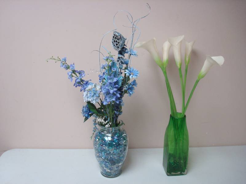 lot 49 image: Pair Of Vases With Fake Flowers