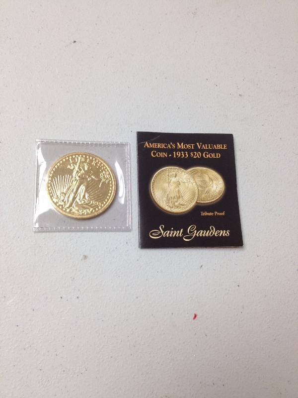 lot 99 image: 24 KT Gold Clad COPY Of A $20 Saint Gauden Coin