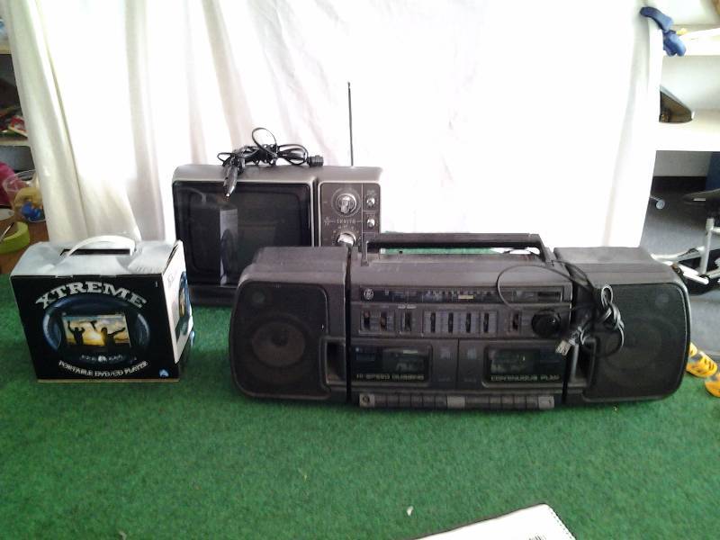 GE Boom Box, Portable CDDVD Player, Zenith DC Monitor