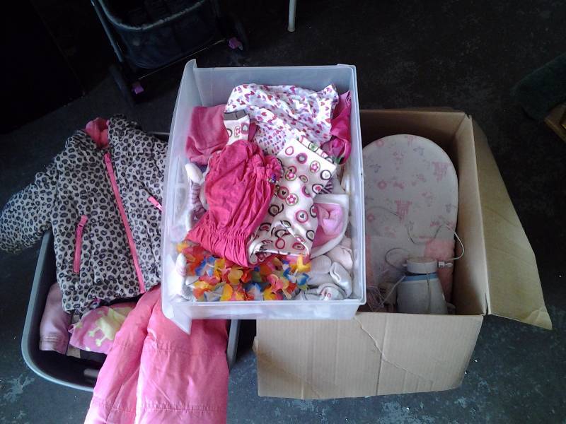 Large Lot Of Little Girl Clothes (New Born To 4T), Baby Monitor, Bath Chair