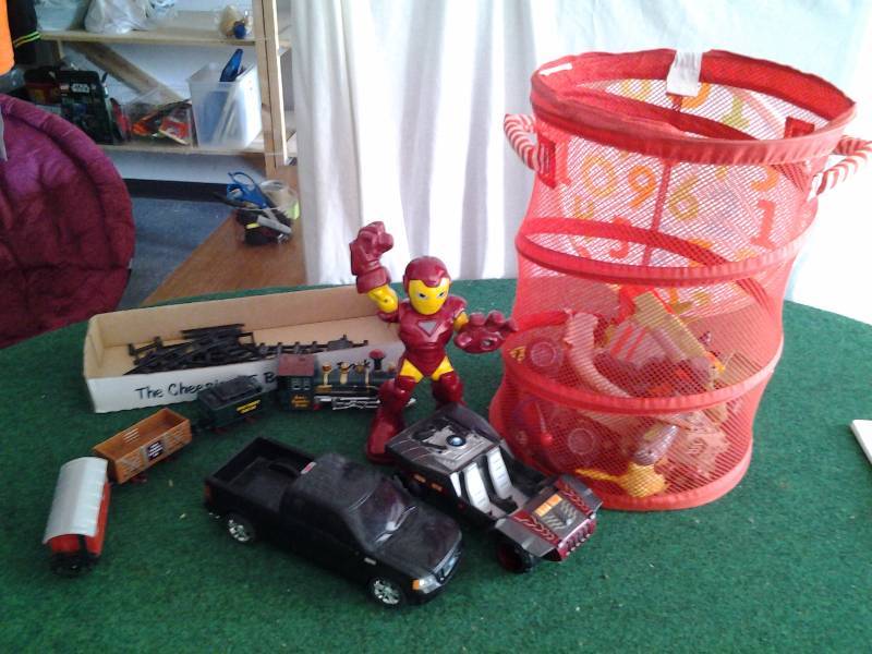 Mesh Hamper Full Of Trucks, Trains, Cars