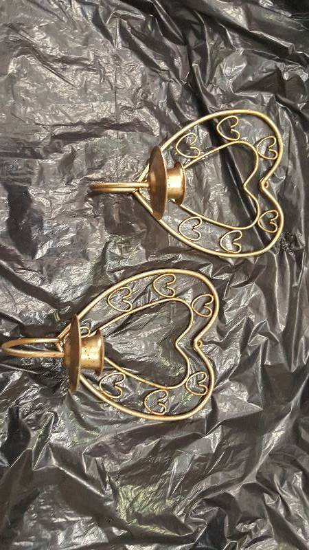 Lot of two heart metal candle holders