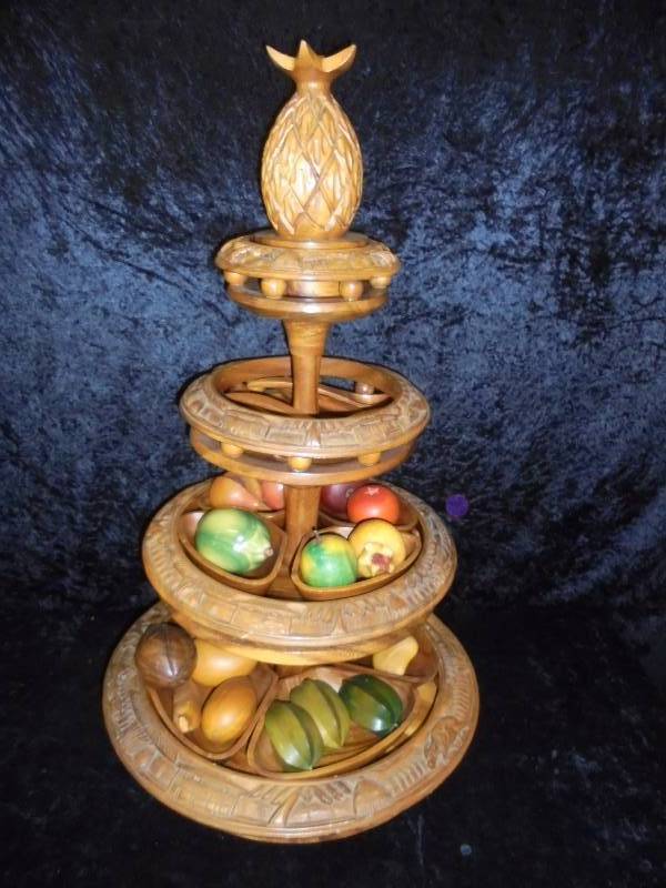 Wood Carved Serving Stand with Misc Fruit