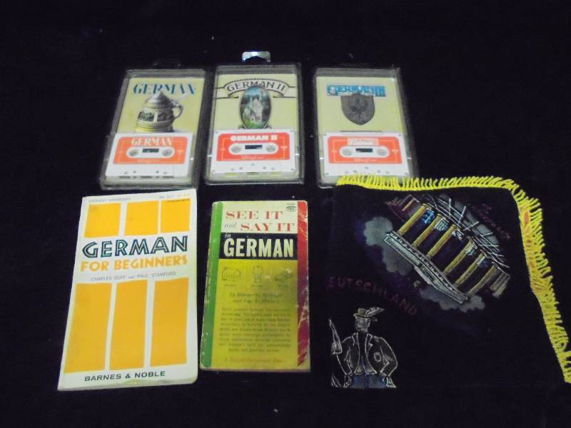Lot - Misc German Items, How to Speak German, Pillow Case, Books