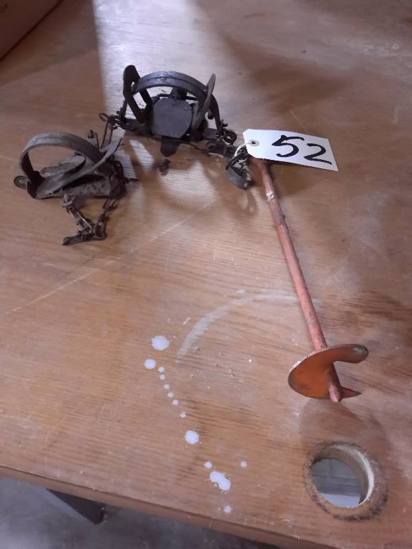 lot 52 image: 2 Vintage Animal Traps and post