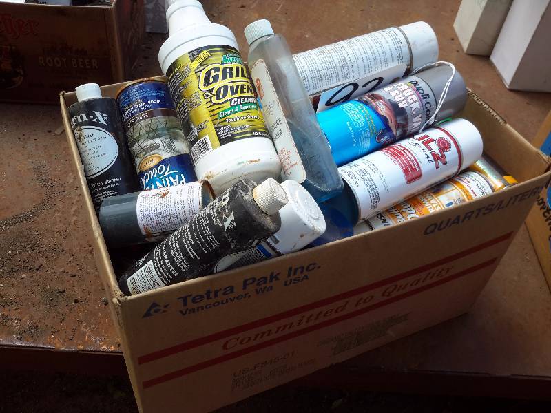 lot 92 image: Misc. Spray paints.. And other liquids. Most are full