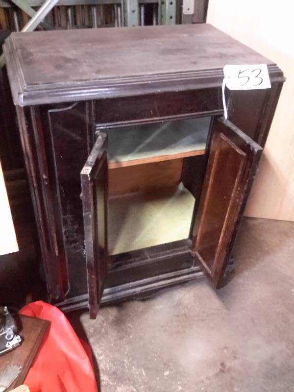 lot 53 image: Nice Cabinet with Dark Hardwood Stain 27 in x 16in x 36in h