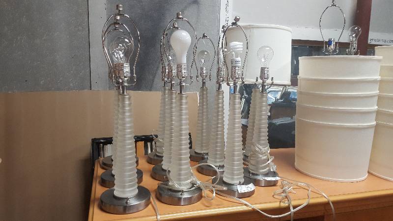 10 Contemporary Brushed Nickle and clear acrylic Bed Side Lamps Includes shades