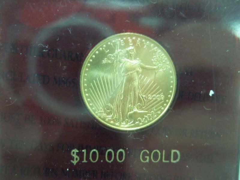lot 5 image: $10 Gold American Eagle 14 Oz. Fine Gold Coin Year 2000 with Certificate of Authenticity