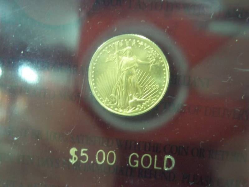 lot 7 image: $5 Gold American Eagle 110 Oz. Fine Gold Coin Year 2000 with Certificate of Authenticity