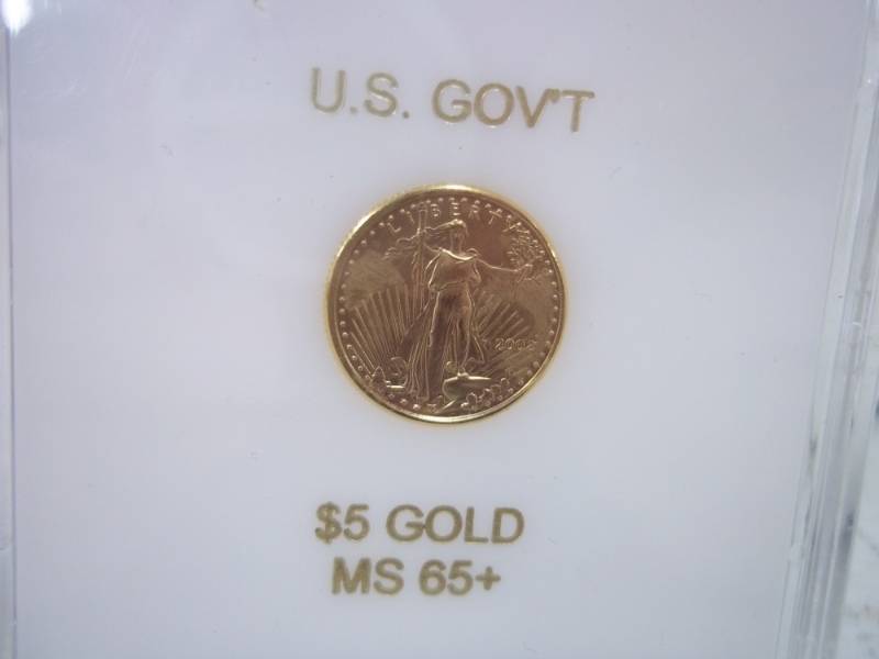 lot 8 image: $5 Gold American Eagle 110 Oz. Fine Gold Coin Year 2002