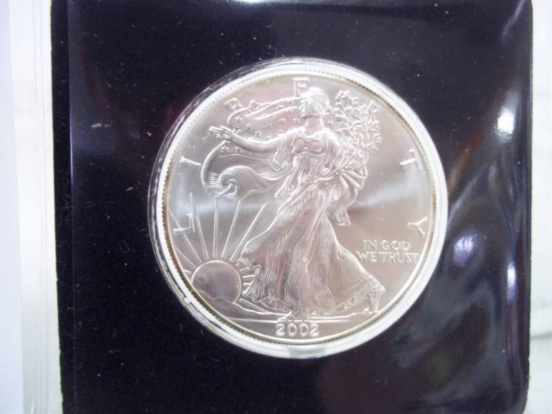 lot 10 image: Silver American Eagle 1 Oz. .999 Pure Silver Year 2002 Coin with Certificate of Authenticity