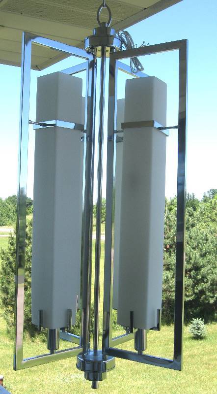 lot 044 image: Large, Modern, Silver wWhite Shades Hanging Light Fixture