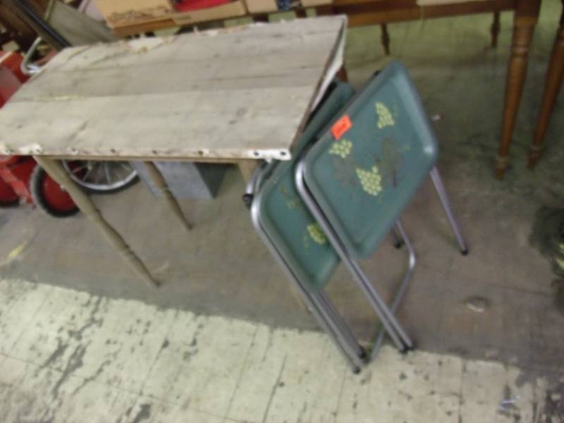 lot 81 image: Old Table and metal TV Trays