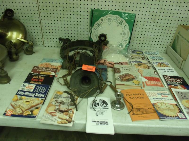 lot 110 image: Vintage Cook books and light fixture