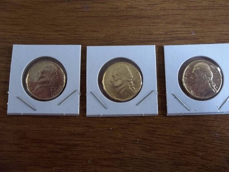 3-Gold Plated Jefferson Nickels