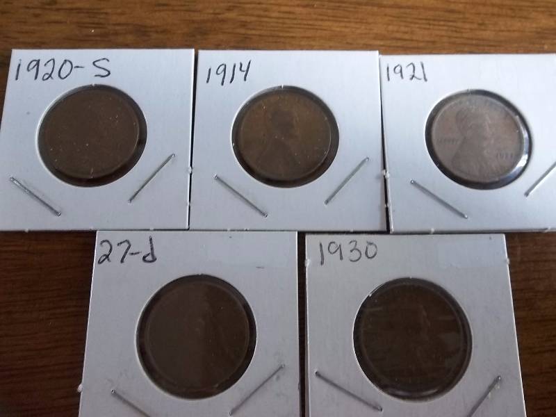 5-Lincoln Cents 1914, 1920S, 1921, 1927D, 1930