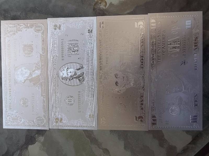 4-24K Gold Plated Notes ($1, $2, $5, $10)( No Guarantee Of Quality Or Quantity)