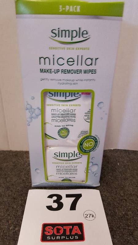 lot 37 image: Simple Micellar Make-Up Remover Wipes 3-pK