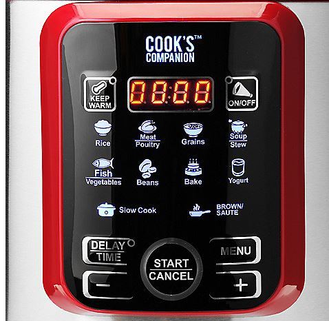 lot 105 image: Cooks Companion 6.3 qt 1000W Color Ceramic 11-in-1 Digital Pressure Cooker  RED