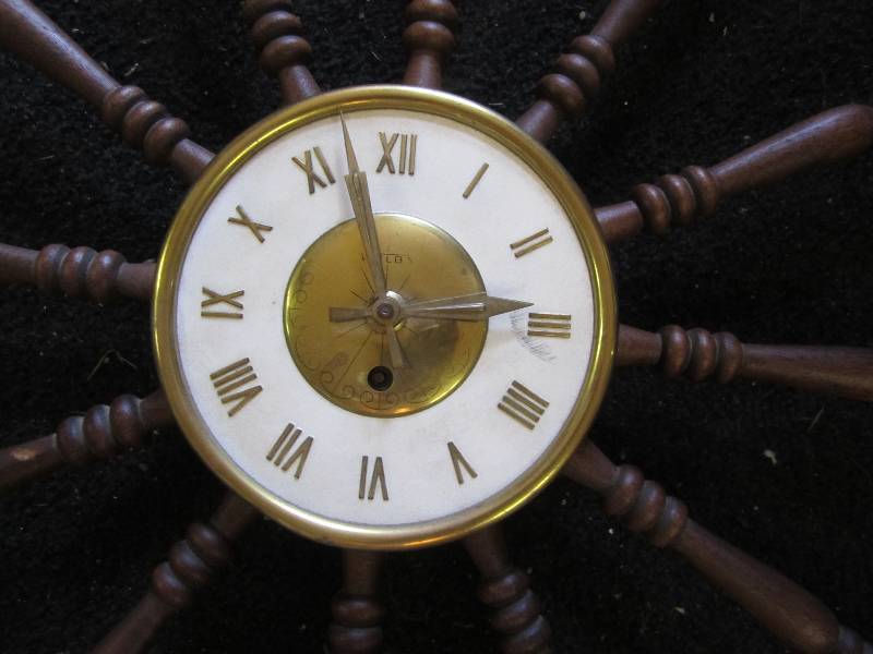 lot 146 image: Welb spoke wall clock, hands are ja...