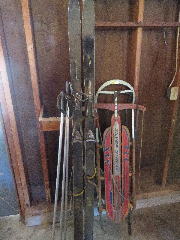 Antique Sled, Skis and Poles