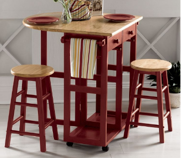 Kitchen Island with Stools- Red  L...