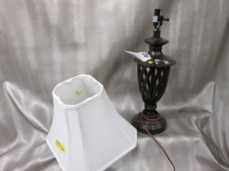 lot 42 image: Lamp with shade missing upper hardw...