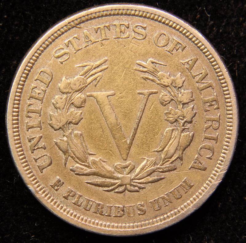 1883 LIBERTY V NICKEL NO CENTS GOLD PLATED RACKETEER NICKEL XF DETAILS SCRATCHED