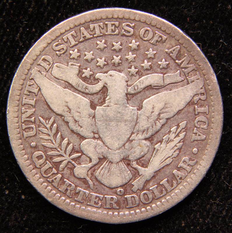 1908-O BARBER SILVER QUARTER VG