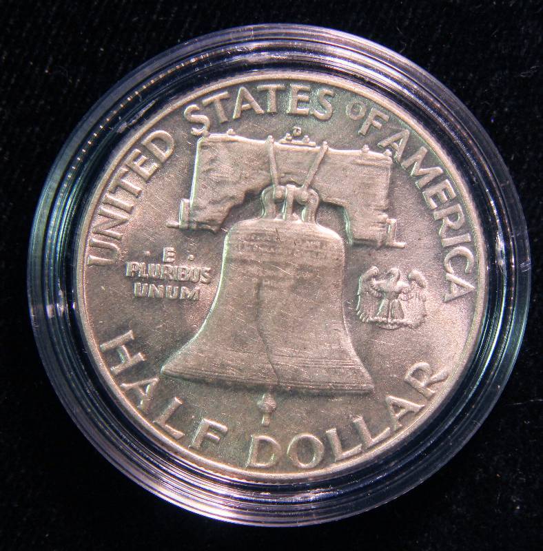 1953-D FRANKLIN SILVER HALF DOLLAR AU IN AIRTITE HOLDER