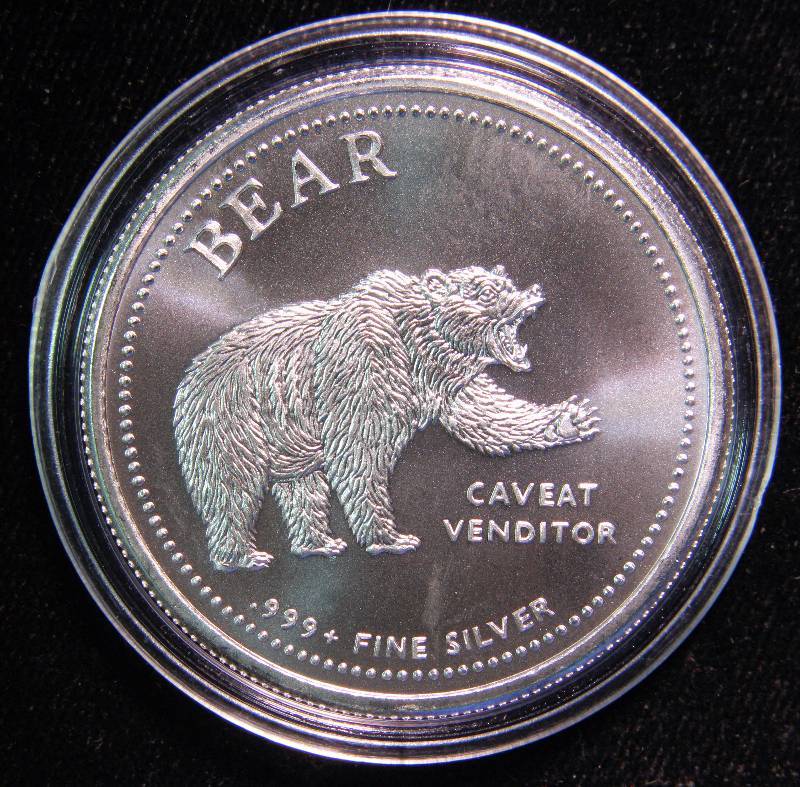 1 TROY OZ. .999 FINE SILVER BULL & BEAR DESIGN IN AIRTITE HOLDER