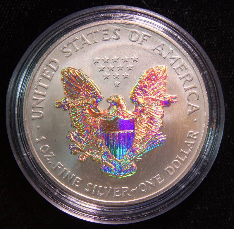 2007 AMERICAN SILVER EAGLE 1 TROY OZ. .999 FINE SILVER GOLD PLATED & COLOR ENHANCED IN AIRTITE HOLDER