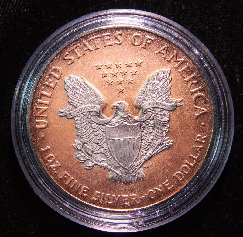 2007 AMERICAN SILVER EAGLE 1 TROY OZ. .999 FINE SILVER GOLD PLATED & COLOR ENHANCED IN AIRTITE HOLDER