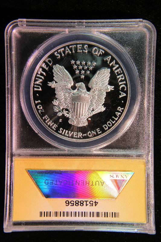 1986-S AMERICAN SILVER EAGLE PROOF .999 FINE SILVER PF69 DCAM ANACS