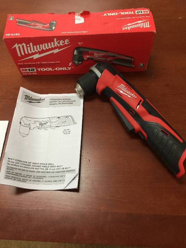 lot 9 image: Milwaukee M12 12-Volt Lithium-Ion 38 in. Cordless Right Angle Drill (Tool-Only) Model # 2415-20 NEW