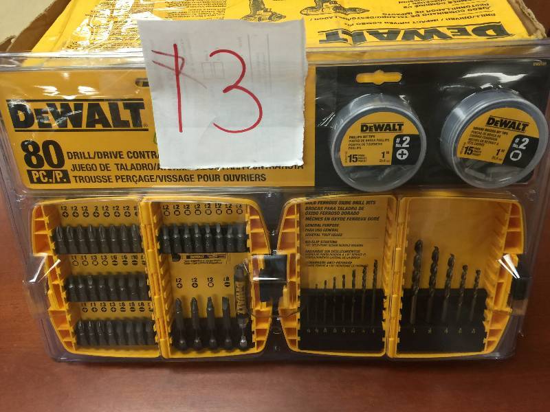 lot 13 image: Dewalt 80 Pc Drill Bit Set New