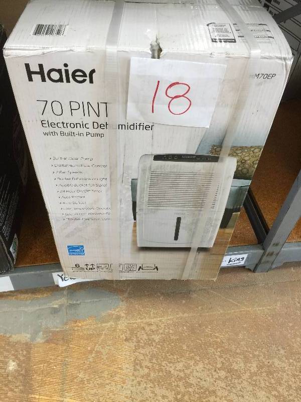lot 18 image: Haier 70-Pint Dehumidifier with Built-In Pump Model # HM70EP New