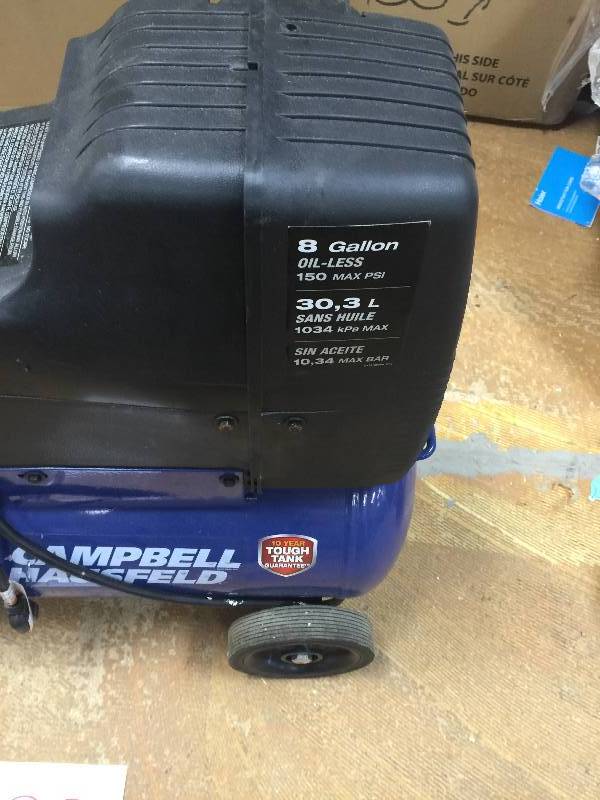 lot 23 image: Campbell Hausfeld 8gal Oil Free Air Compressor  in working conditions