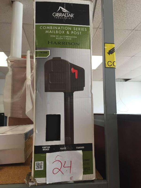 lot 24 image: Gibraltar Mailboxes  Harrison All-in-One Venetian Bronze Mailbox and Post Combo New