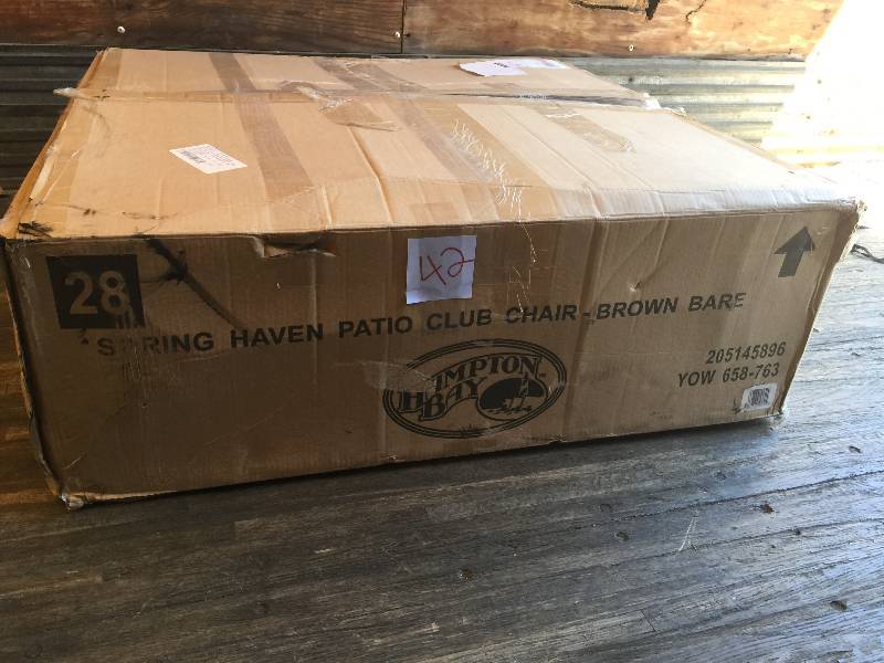 lot 42 image: Hampton Bay Spring Haven Brown Wicker Patio Lounge Chair with Cushion Insert (Slipcovers Sold Separately) New