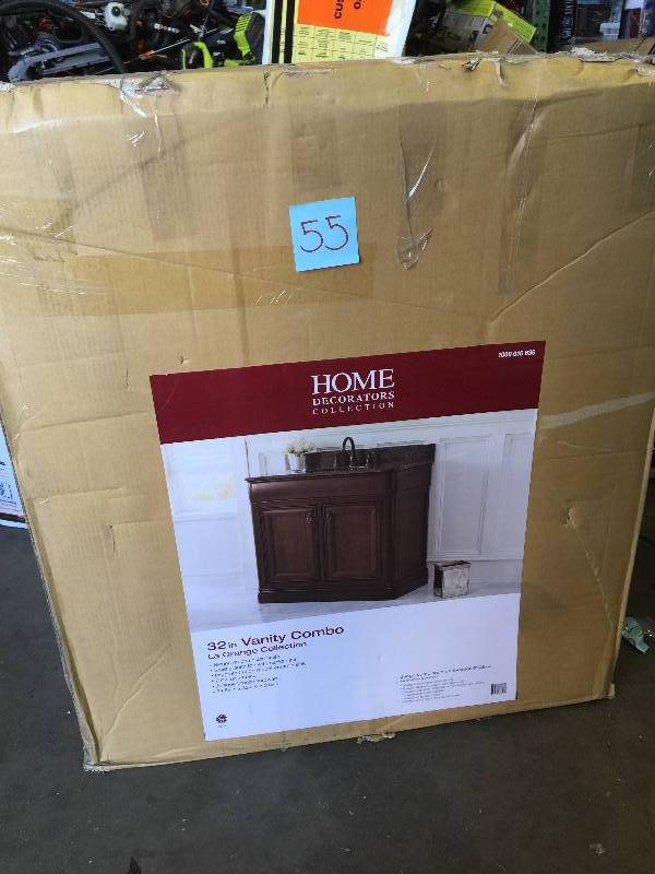 lot 55 image: Home Decorators Collection La Grange 32 in. Vanity in Glazed Sienna with Granite Vanity Top in Tan Brown Model # 19AVBCU3221 New