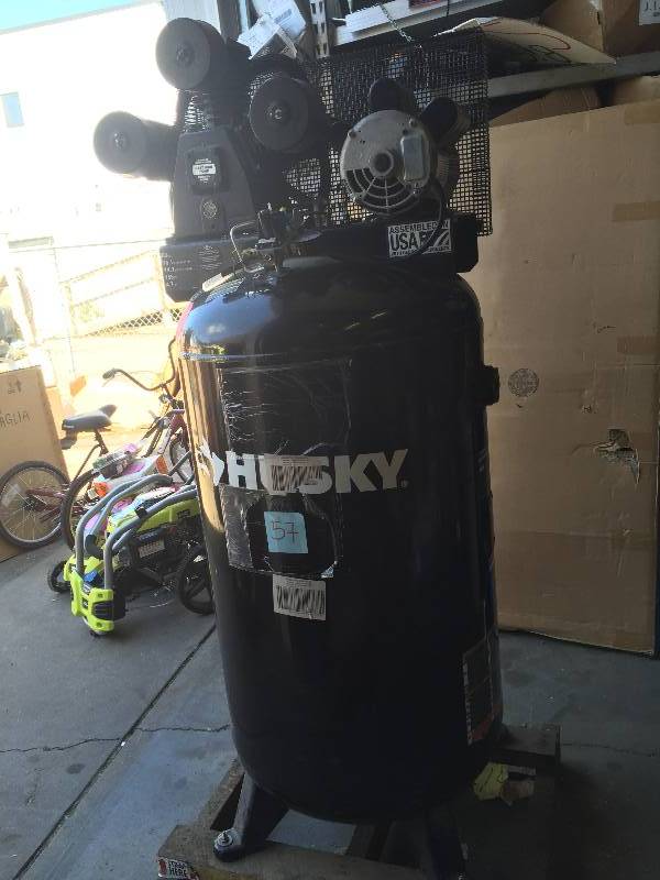 lot 57 image: Husky 80 Gal. 3-Cylinder Single Stage Electric Air Compressor Model # C801H