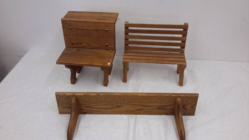 Wooden benches and shelf