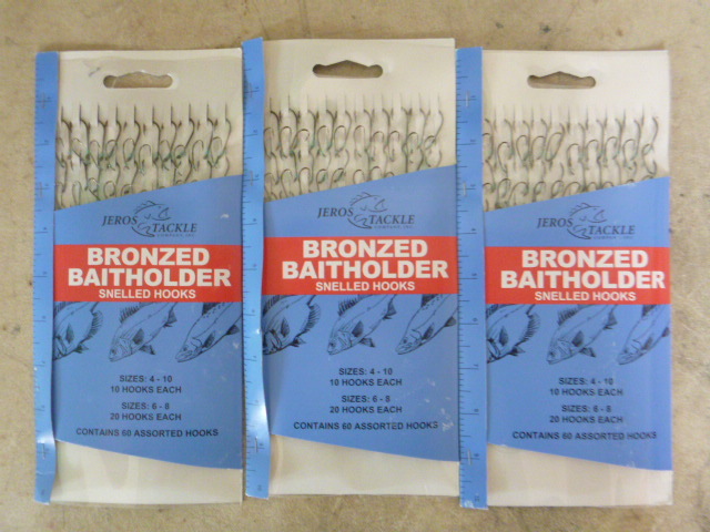 lot 407 image: 3 Packs of Jeros Bronzed Snelled Hooks